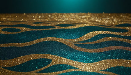 Blue and gold glitter background with bokeh lights. 3d renderingの素材