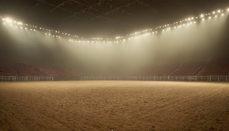 Rodeo arena at night with lights and smoke, long exposureの素材