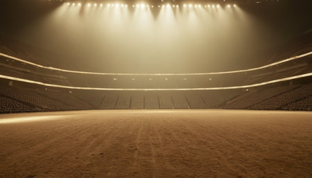 Empty arena in the evening, arena with floodlights and spotlightsの素材