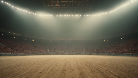 Empty arena with spotlights in the evening, arena for the sportsの素材