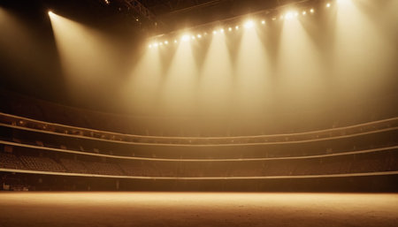 Empty stage with spotlights and smoke in the theater. Abstract backgroundの素材