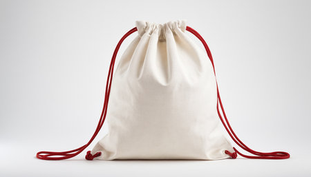 White bag with red rope isolated on white background. 3d illustrationの素材