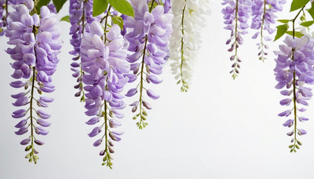 Wisteria flowers on a white background. Close-up.の素材