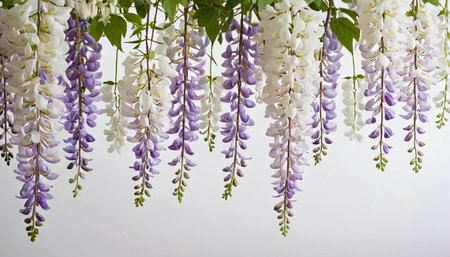 Wisteria flowers on a white background. Beautiful wisteria flowers.の素材