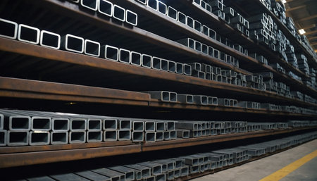 Warehouse of metal products, warehouse of metal products, industrial backgroundの素材