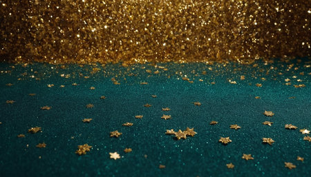 Gold and blue glitter background. Christmas and New Year holidays concept.の素材