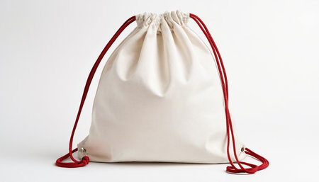 white bag with red handles on a white background, close-upの素材