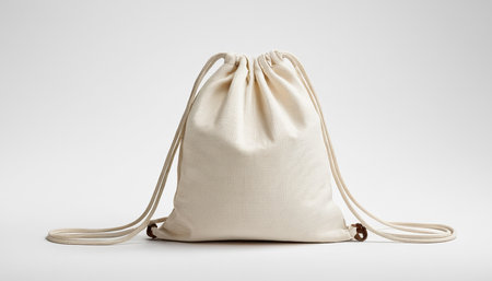 Beige canvas bag isolated on white background. Clipping path included.の素材