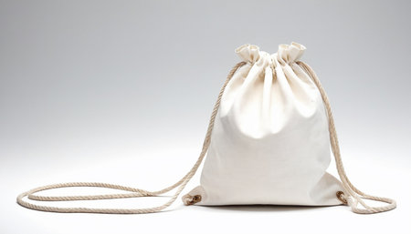 White canvas bag with a rope on a white background. Isolatedの素材