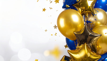 Celebration background with balloons and confetti. 3d renderingの素材