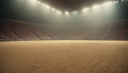 Beautiful arena for equestrian sport with empty seats and lightsの素材