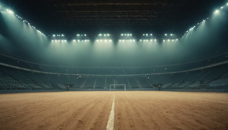Empty arena with floodlights and spotlights at night. Horizontalの素材