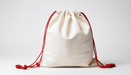 white bag isolated on a white background with a red rope in the middleの素材