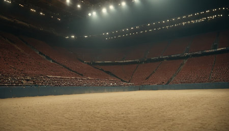 Photo of empty arena with red seats and spotlights during the performanceの素材
