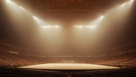 Empty auditorium with floodlights, seats and spotlights in a theaterの素材