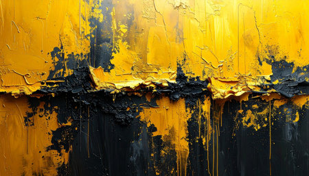 Grunge background of old painted metal surface with yellow, black and black paintの素材