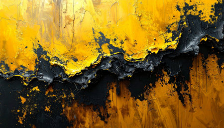 abstract yellow and black paint on a black background, abstract backgroundの素材