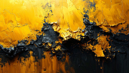 Abstract oil paint background. Yellow and black colors. Oil painting on canvas.の素材