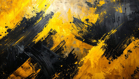 Grunge black and yellow background with grunge brush strokes.の素材