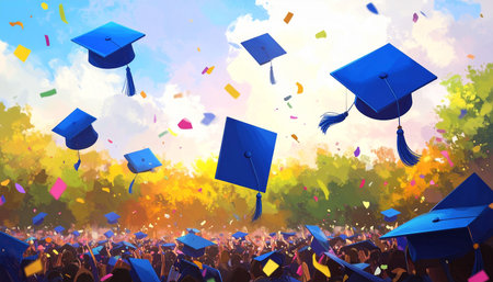 Graduation Ceremony Graduation Celebration Concept. 3D Renderingの素材