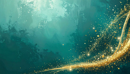 Abstract blue background with golden glitter and sparkles. Vector illustration.の素材