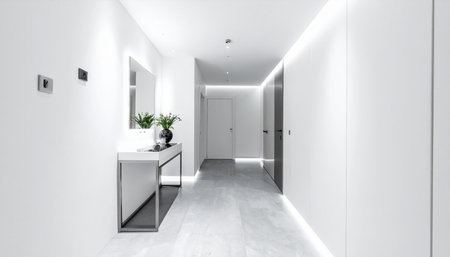 Interior of a modern apartment, corridor with white walls. Nobody insideの素材