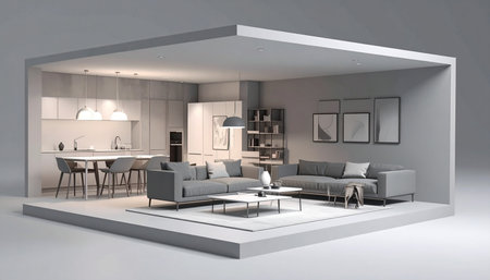 Interior of modern living room in a box. 3D renderingの素材