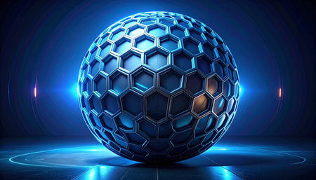 Abstract background with blue sphere. 3D rendering. Futuristic technology style.の素材