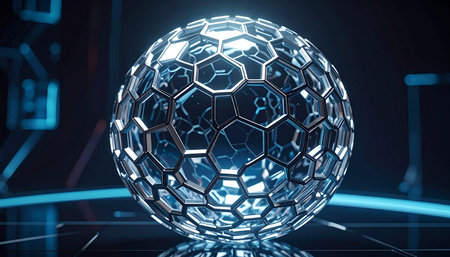 Abstract 3d rendering of metal sphere. Futuristic technology background.の素材