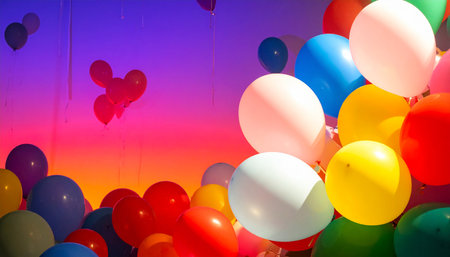Colorful balloons in the shape of a heart on colorful background.の素材
