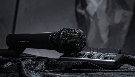 Microphone on a dark background. Microphone on a dark background.の素材