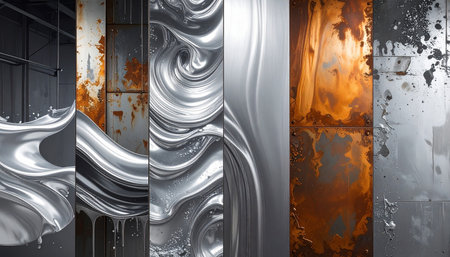 3d rendering of abstract metallic background. Reflective surface of the wallの素材