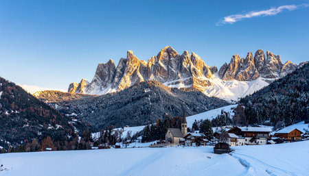 Wonderful winter landscape of Dolomites mountains, Italy, Europeの素材