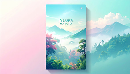 Mobile phone screen mockup with nature landscape background. Vector illustration.の素材