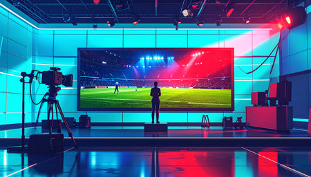 3D render of a live soccer match on the TV set.の素材