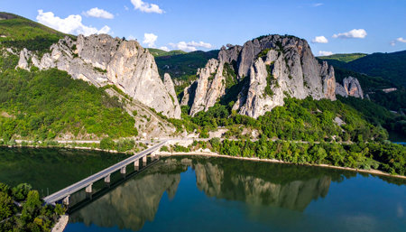 Mountain landscape with a bridge over the lake. Crimea, Ukraineの素材