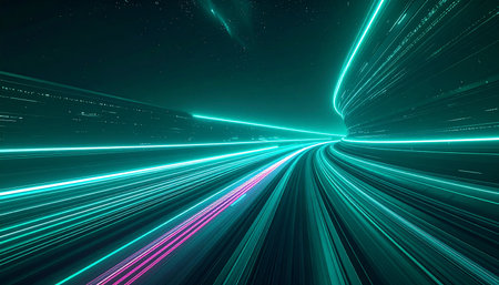 Futuristic abstract background with neon lines and fast moving cars.の素材