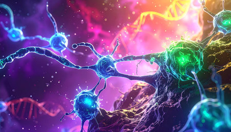 Neuron cell, 3D illustration. Neuron cell is a tumor in the brain. Neuron cell is the main cell of the nervous system.の素材