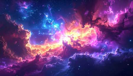 Abstract background with space and stars. Colorful nebula. 3D renderingの素材