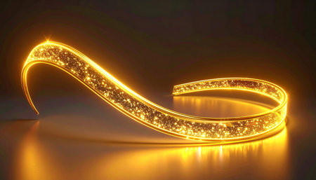 Glowing gold ribbon on a black background. 3d rendering.の素材