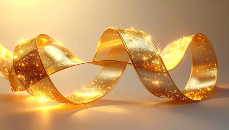 golden ribbon on a white background. 3d rendering, 3d illustration.の素材