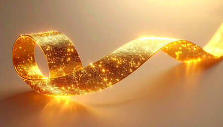 golden ribbon on a light background. 3d illustration. horizontalの素材
