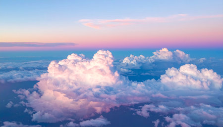 Aerial view of beautiful cloudscape at sunset. 3d illustrationの素材