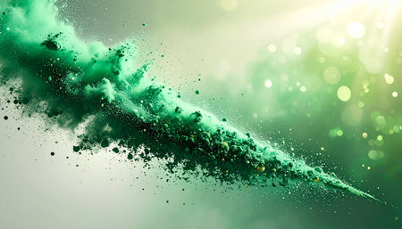 Abstract background with explosion of green powder. 3d render illustration.の素材