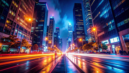 light trails on the street at night in shanghai china.の素材