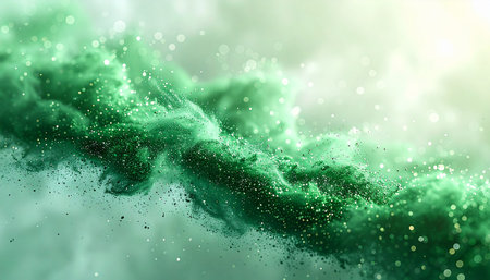 Abstract green background with glittering particles. 3d rendering, 3d illustration.の素材