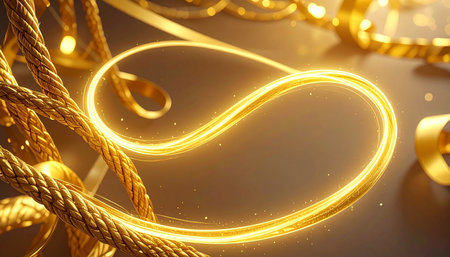 Golden nautical rope background. 3d rendering toned image.の素材