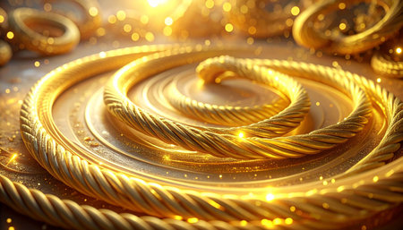 golden ropes on a gold background. 3d rendering, 3d illustration.の素材