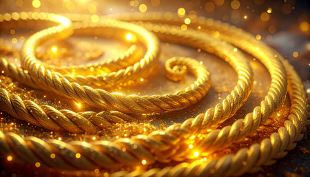 Golden chain on a dark background. 3d rendering, 3d illustration.の素材