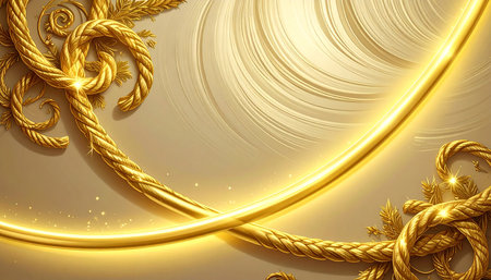 Abstract golden background with swirls and chains. 3d illustration.の素材